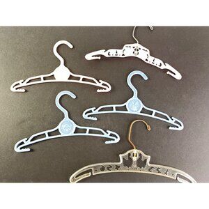 5 Vintage Plastic Child Baby  Doll Clothes Hangers Assorted Colors & Designs